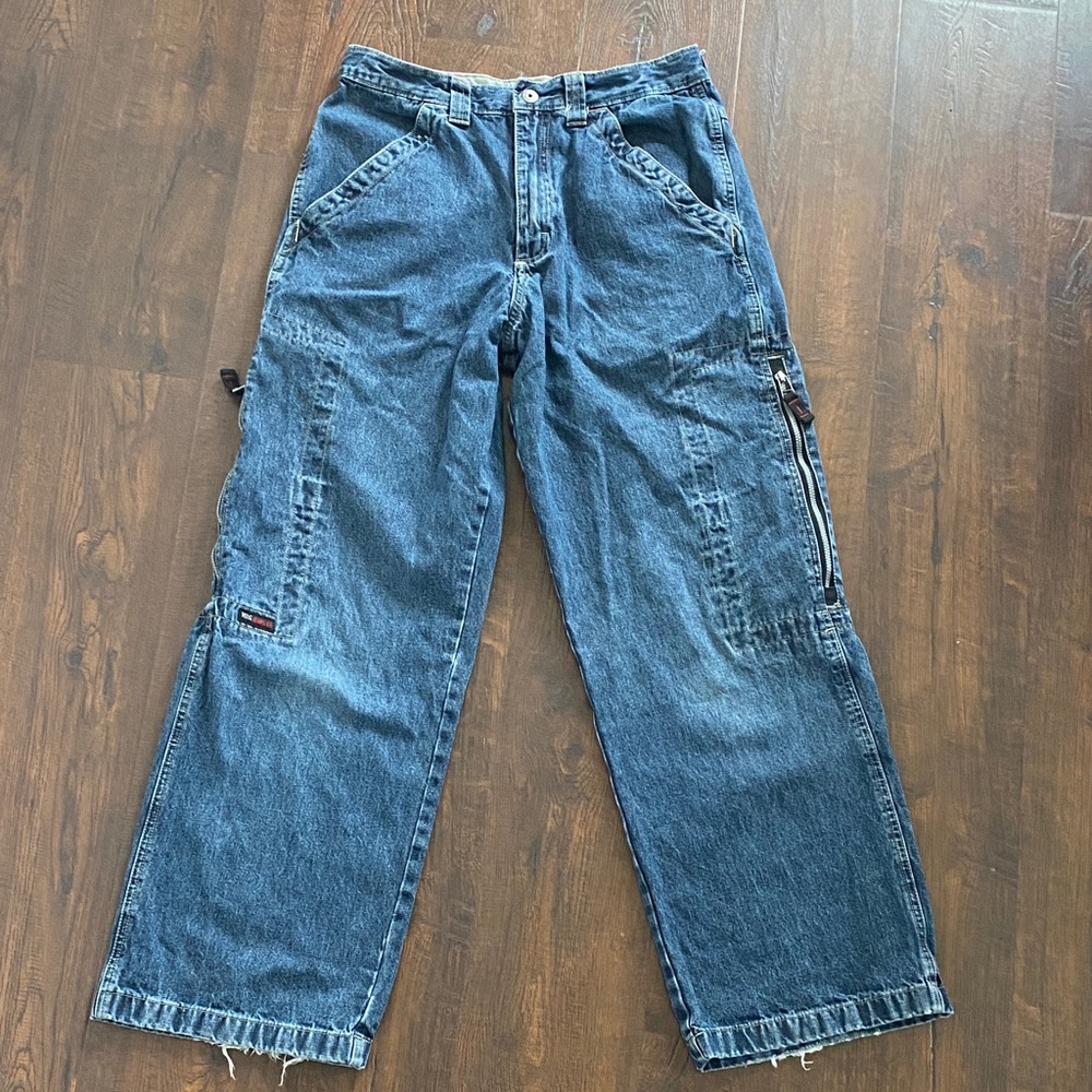 VTG WRANGLER 90s Y2K Wide Leg Baggy Big Pockets & Zippers Blue Jeans
